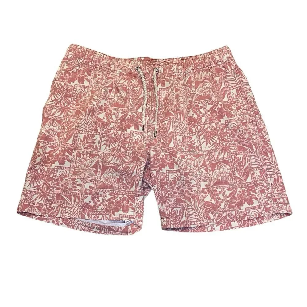 Faherty Swimwear Men’s XXL Pink Pull Swim Trunks Tropical Floral Beacon 7”